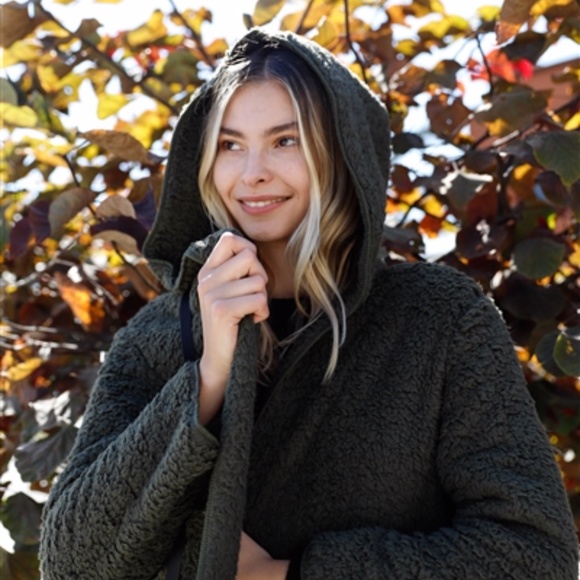 Cozy Olive Oversized Teddy Hoodie Cardigan Sherpa Jacket - Picture 2 of 13